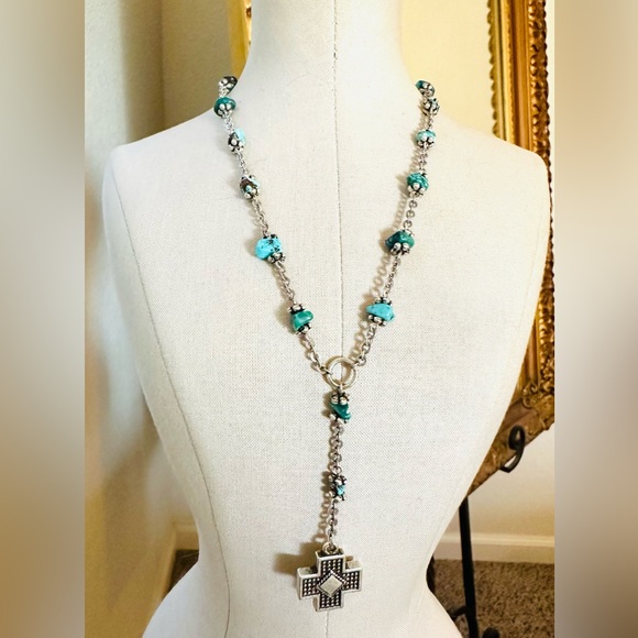 Vintage NAPIER Turquoise Cross Necklace - Picture 10 of 10